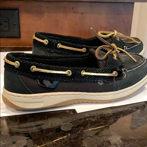 New Sperry black topsiders leather and fabric